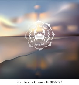 Marine theme icon over a blurred seascape background vector illustration