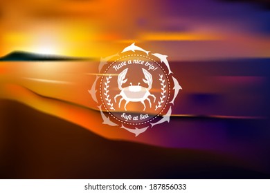 Marine theme icon over a blurred seascape background vector illustration