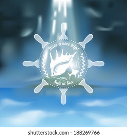 Marine theme icon over a blurred seascape background vector illustration