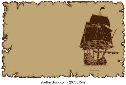 marine theme, old parchment with sailboat