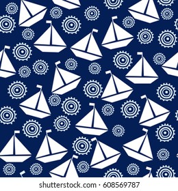 Marine theme seamless with background cartoon boats