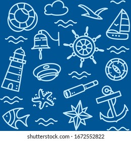Marine theme. Seamless funny sea kids pattern