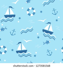 Marine theme vector illustration for children. Seamless pattern
