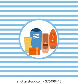Marine theme. Vector illustration. Cosmetics for sun protection.