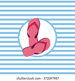 Marine theme. Vector illustration. Pink flip flops.