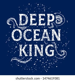 Marine theme vector t-shirt print, ocean and sea illustration with octopus tentacles