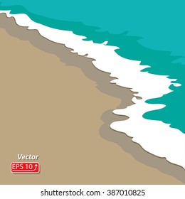 Marine themed background of green ocean wave, sand on a beach with a blue green sea with copy space for your text in square format vector 
