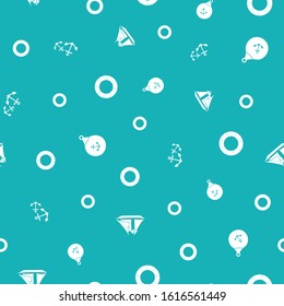 Marine themed design with white sailing boats, anchors and life buoys. Seamless vector pattern on aqua watercolor effect background. For nautical, summer products, print, vacation, packaging, fabric