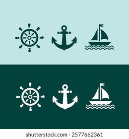 marine themed icons vector set