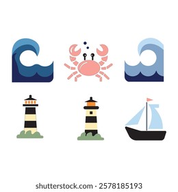 marine themed icons vector set 