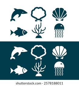 marine themed icons vector set