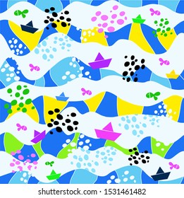 Marine themed pattern with bright colors and cute shapes.