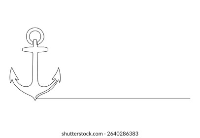 Marine Time concept continuous line drawing, Minimalist Anchor Line Art
