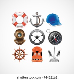 Marine travel icons. Vector illustration