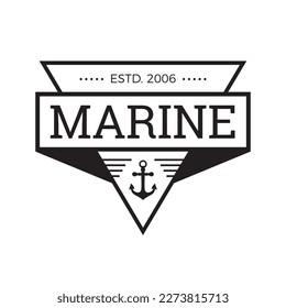 Marine triangle vintage logo badge with anchor. Marine, sailing, cruise logo or label badge. Nautical theme emblem. For t-shirts, boats, business cards, and other prints