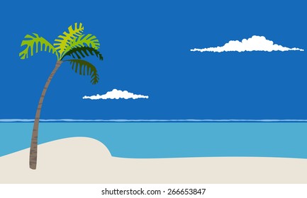 Marine tropical beach. Background. Cartoon. Flat.