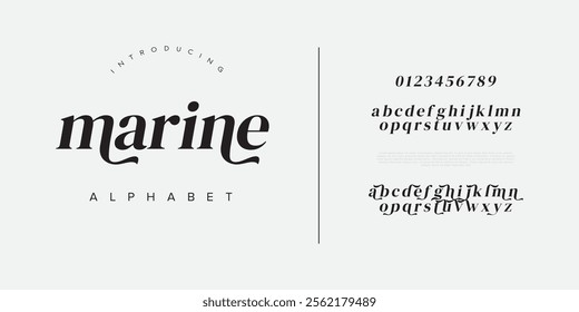 Marine typography beauty fashion elegant minimalist serif italic fonts decorative wedding vintage retro logos. Minimal luxury font alphabet logo. Vector illustration