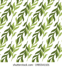 Marine underwater seamless pattern with green seaweed floral silhouettes print. Isolated backdrop. Flat vector print for textile, fabric, giftwrap, wallpapers. Endless illustration.