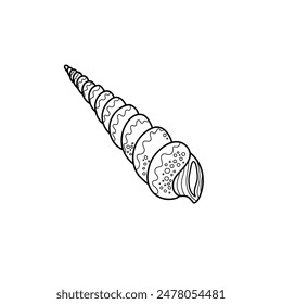 Marine underwater twisted seashell vector illustration. Line art. Printable coloring page for kids and adults