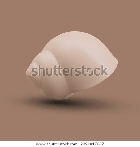 Marine underwater twisted shell on brown background with shadow. Mediterranean culture. Sea creation concept. Vector illustration in 3D realistic style