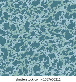 Marine or urban camouflage of various shades of blue colors. It is a colorful seamless pattern that can be used as a camo print for clothing and background and backdrop or computer wallpaper