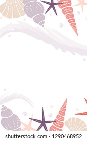 Marine vector background with wave and shells. Eps 10