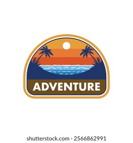 Marine vector design retro badge graphic with sunset