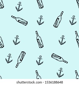 Marine vector. Hand drawn doodle marine pattern. Ocean background.