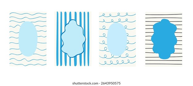 Marine vector modern frames design for text. Background cards borders with intricate patterns flowing lines, water, seacoast. For invitations, posters, social media graphics, flyer, digital projects
