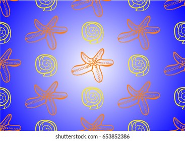 Marine vector pattern with sea shells and stars. Perfect for textiles, wallpaper and prints.