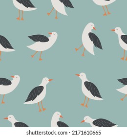 Marine vector pattern. Pattern with seagulls. High quality vector illustration. Sea birds.