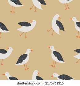 Marine vector pattern. Pattern with seagulls. High quality vector illustration. Sea birds.