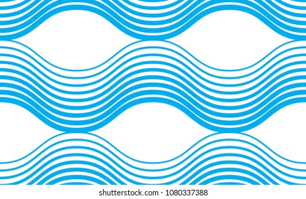Marine vector seamless pattern with stylized blue waves, curve lines abstract repeat tiling background. Water Wave abstract design.