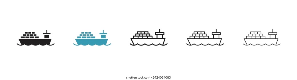 Marine Vessel Vector Icon Set. Freight cargo ship vector symbol for UI design.