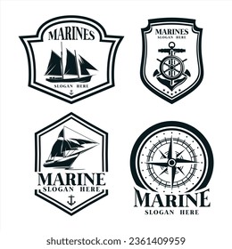 Marine Vintage Logo Black And White Set