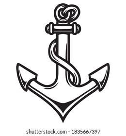 Marine vintage monochrome tattoo concept with ship anchor and rope around it isolated vector illustration
