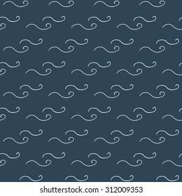 Marine vintage seamless pattern with hand drawn waves and spirals
