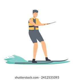 Marine water skiing icon cartoon vector. Sport adventure. Happy smiling boy