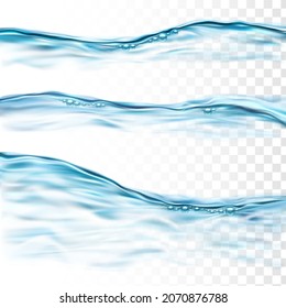 Esplash De Agua Marina Y Vector De Ondas. Piscina O Acuario, Hidromasaje Y Ondeo De Agua Oceánica O Marítima, Acuática Subacuática. Transparencia Natural Plantilla Líquida Ilustraciones Realistas 3d