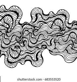Olas marinas en un fondo blanco. Diseño abstracto de la ola de agua. Líneas negras sobre el fondo blanco. Impresión dibujada a mano. Concepto de Logotipo Cosmetics Surf Sport. Fondo acuático