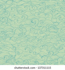 Marine waves and scallops. Vector seamless pattern in retro colors.