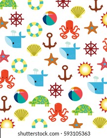 marine: whale, octopus, turtle, starfish, anchor, lifeline