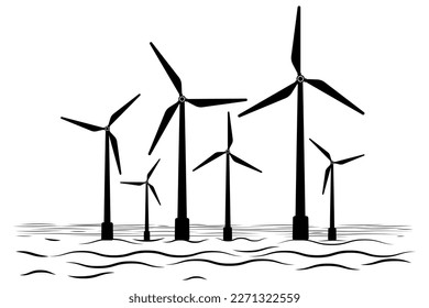 Marine wind generator energy icon. Offshore Wind Turbines symbol. Flat vector illustration