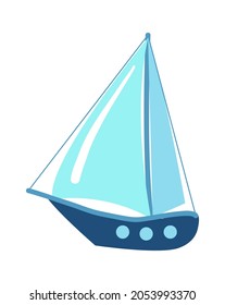 Marine yacht with sail isolated on white background. Sail yacht, ship and nautical vessel to journey and adventure, shipping maritime, vector illustration