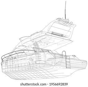Marine Yacht. Wire-frame motor yacht. Vector created of 3d.