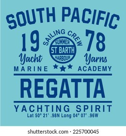 Marine yachting typography, t-shirt graphics, vectors