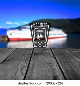 Mariner club badges logos and labels for any use, on blurred background boat