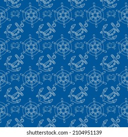 marine-themed pattern outlines and symbols. Vector illustration