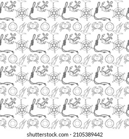 marine-themed pattern outlines and symbols. Vector illustration