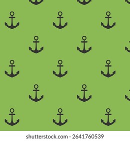 Marine-themed seamless anchor pattern, black anchors on green background – cute and simple vector background for kids’ fashion and DIY stationery